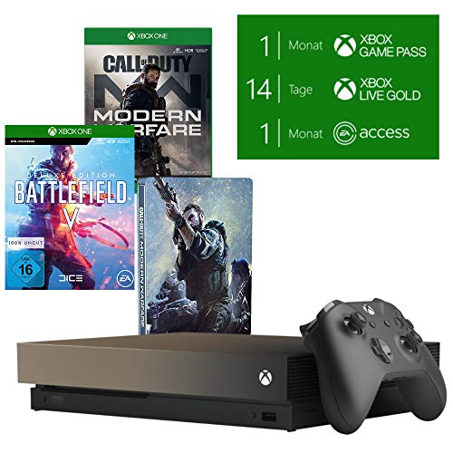 Microsoft Xbox One X, schwarz - Battlefield V Gold Rush Special Edition Bundle + Call of Duty: Modern Warfare - [Xbox One] + Steelbook