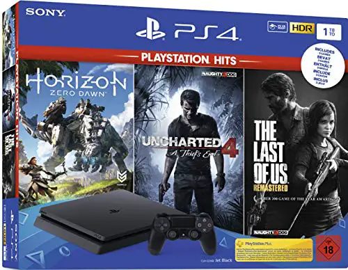 PlayStation 4 - Hits Bundle (1TB, schwarz, slim) inkl. Uncharted 4, The Last of Us, Horizon Zero Dawn