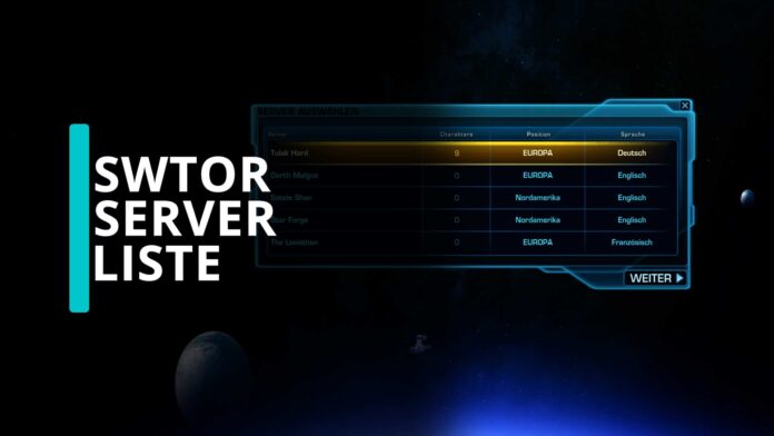 SWTOR Server Liste